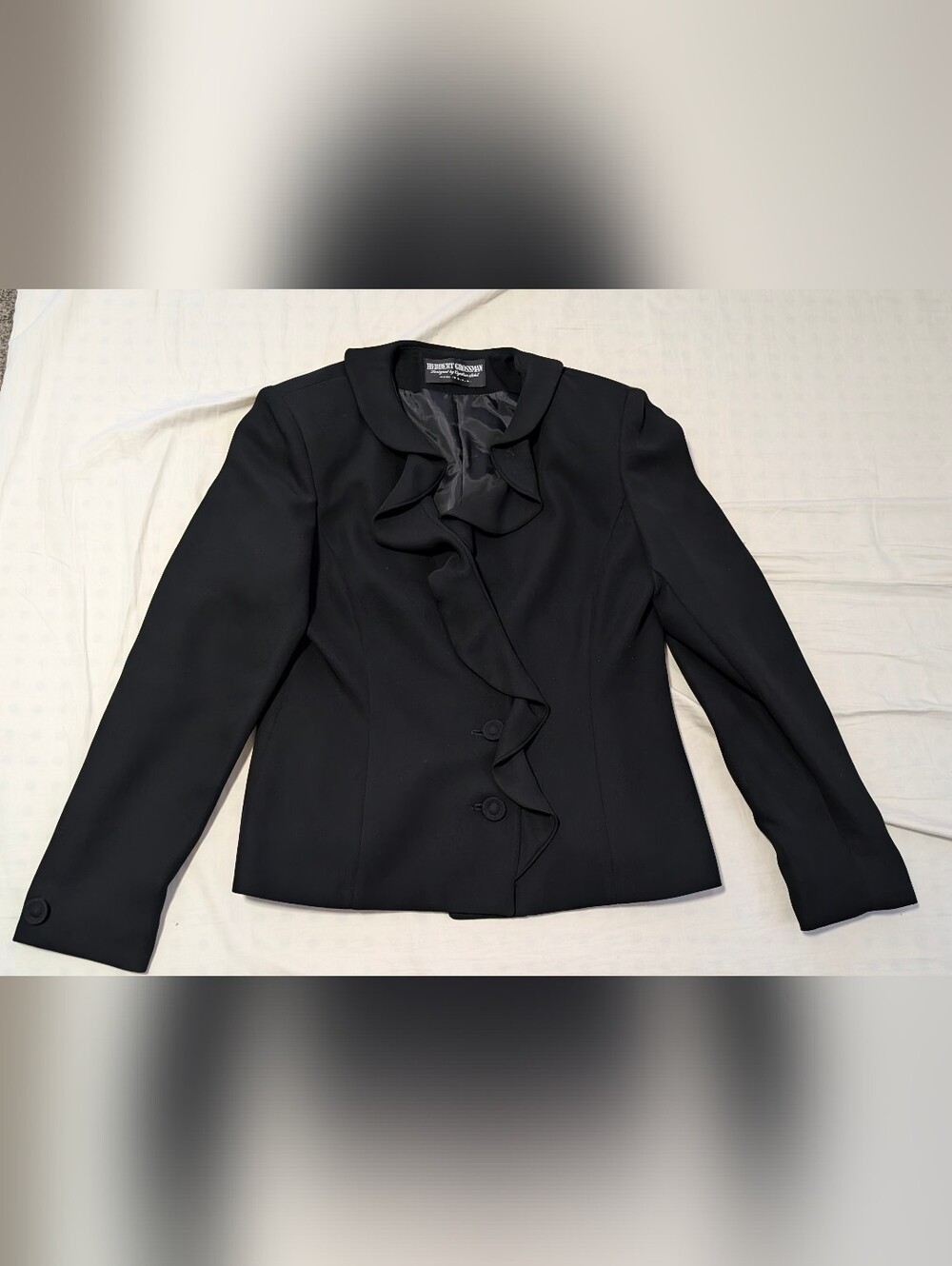 Herbert Grossman by Cynthia Sobel Vintage women's blazer, black, ruffle, size 8